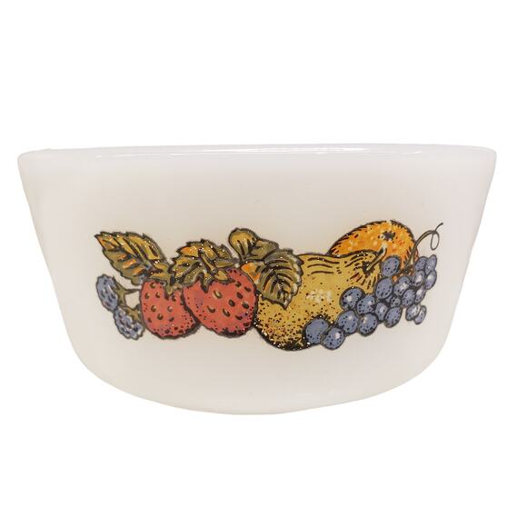 Vintage Anchor Hocking Fire King 6oz White Custard Cup Bounty Fruit Pattern #434 - Picture 3 of 14